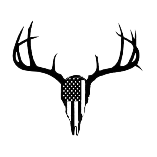deer skull logo with a rustic American flag inside